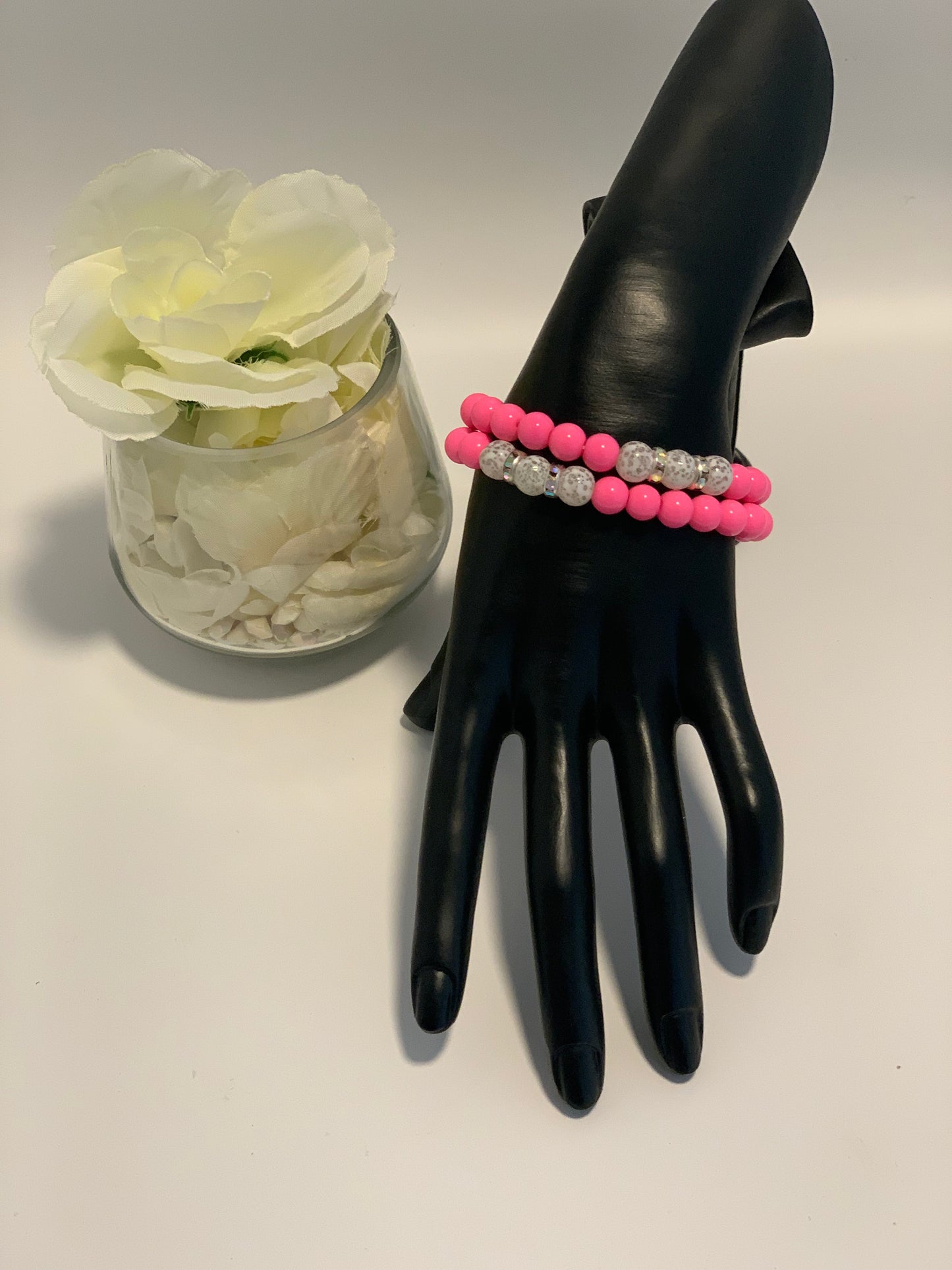 Pink and White Beaded Bracelet